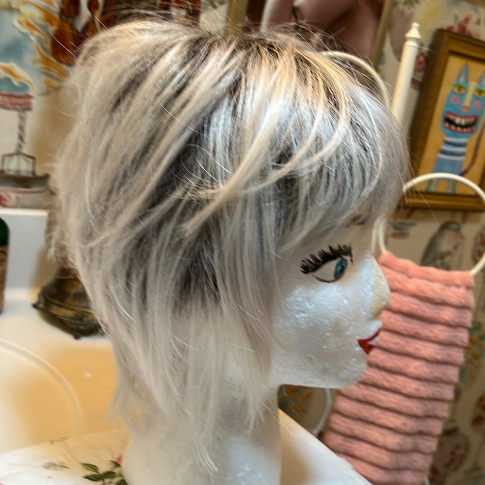 Paula Young Reggie Long Shag rooted Platinum Fashion Wig *Altered*